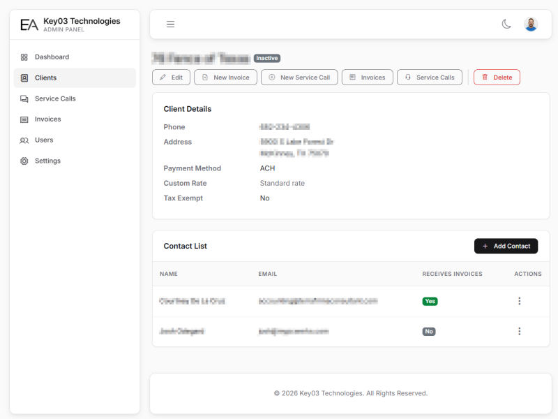 Service Call & Invoice Management Web App